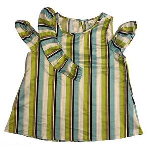 Tahari girls striped Green blue cold shoulder blouse tank top sleeveless 14/16